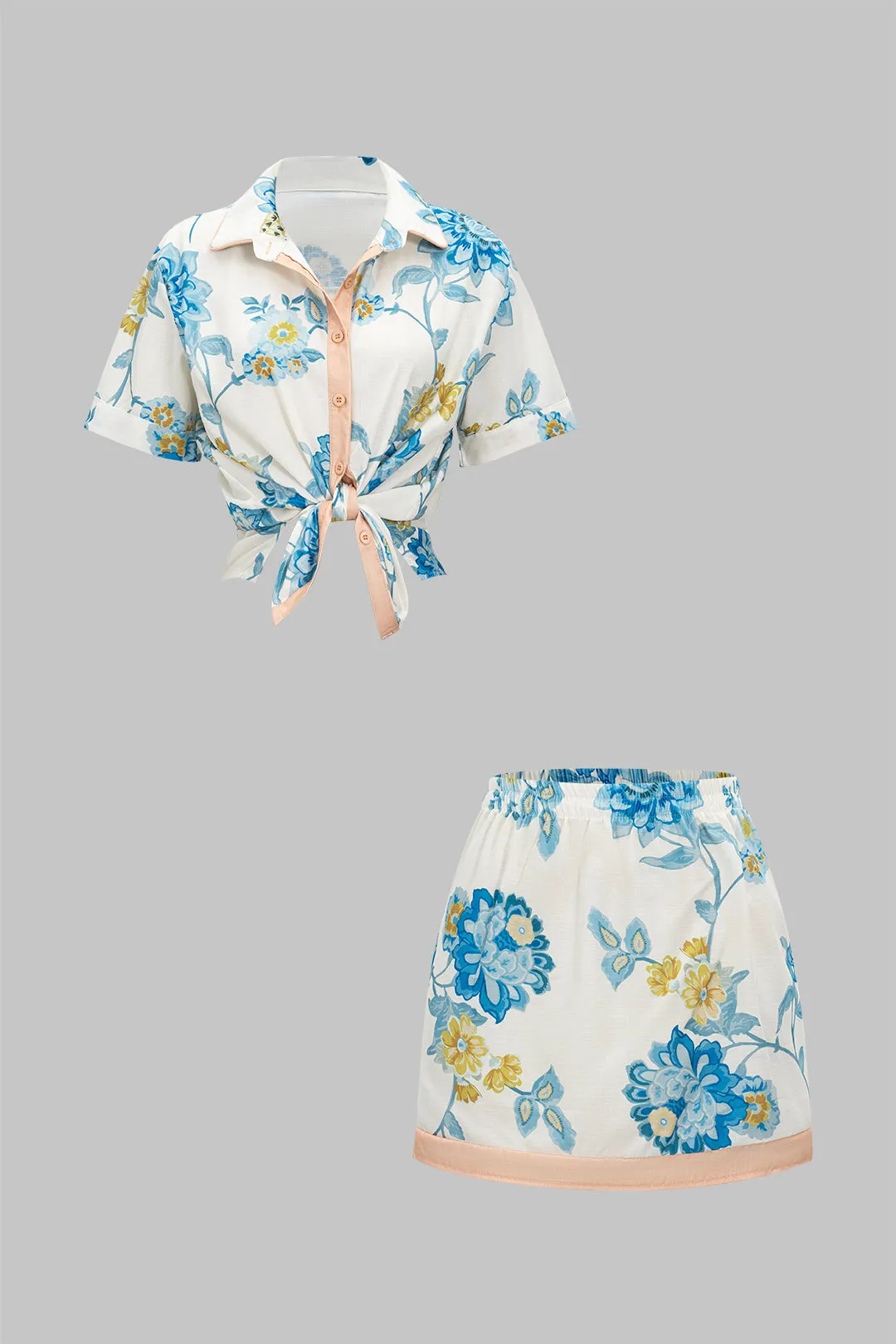 Floral Print Button Detail Shirt And Skirt Set sold by Micas