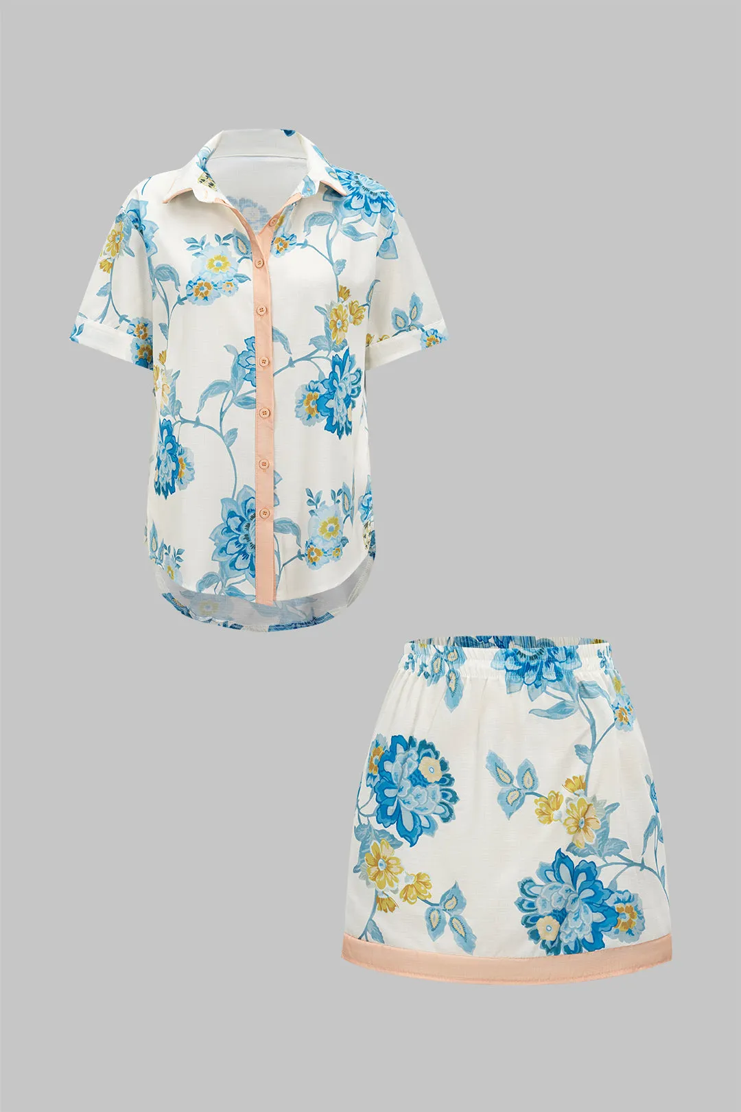 Floral Print Button Detail Shirt And Skirt Set sold by Micas product image thumbnail 2
