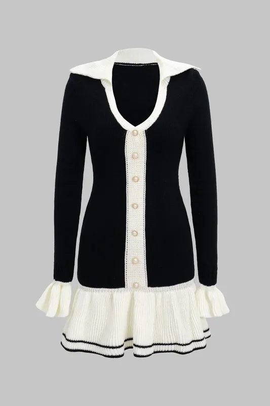 V-Neck Patchwork Button Sweater Dress sold by Micas