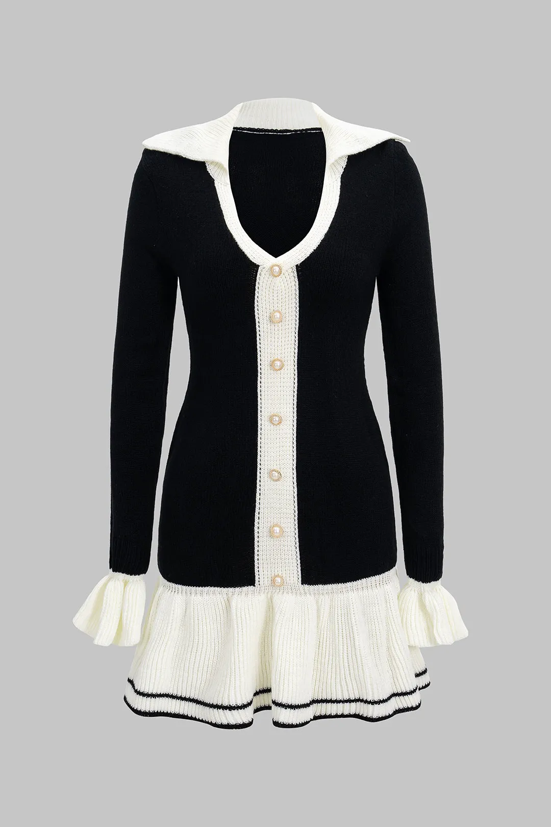 V-Neck Patchwork Button Sweater Dress sold by Micas