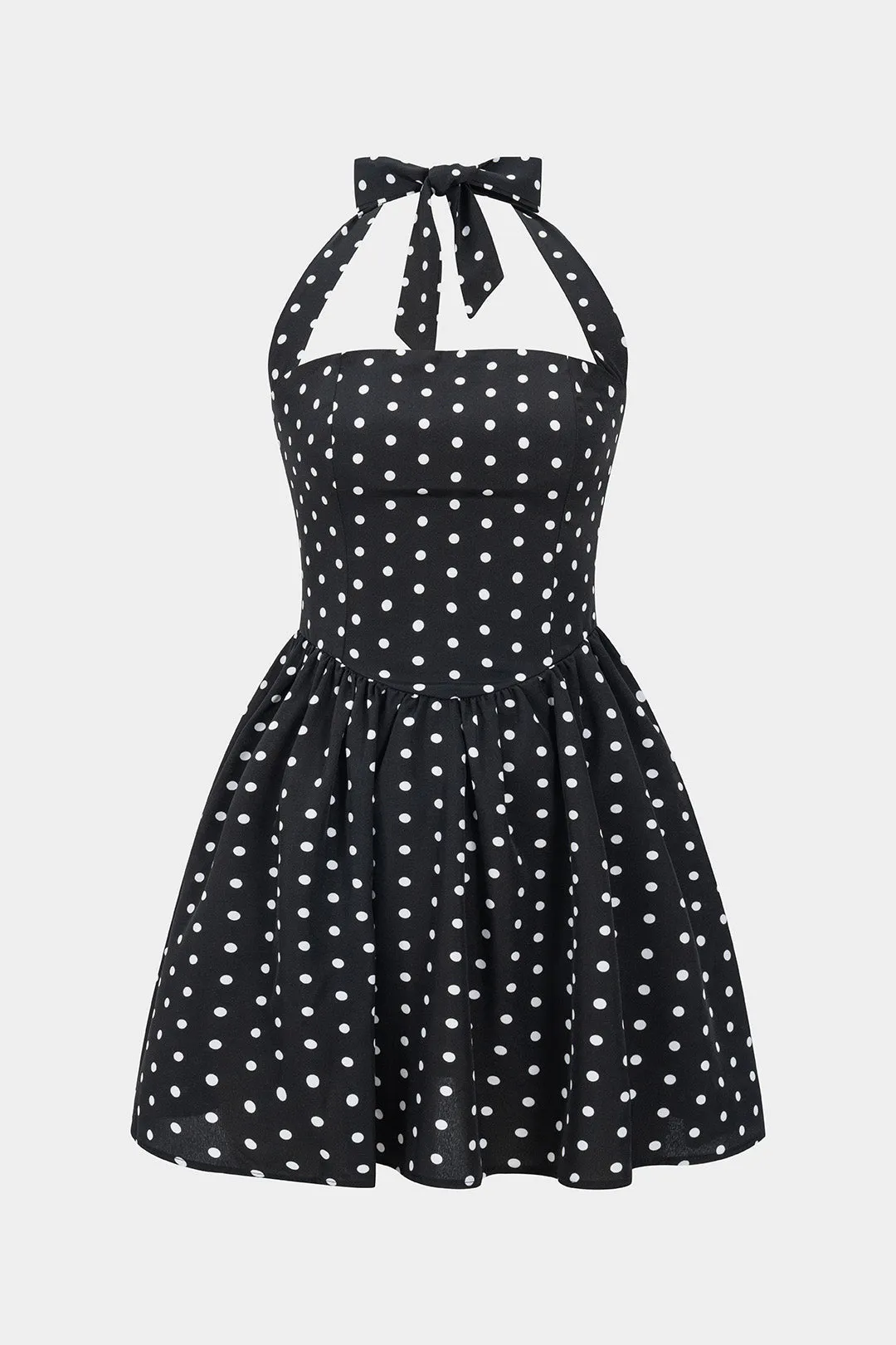 Polka Dots Print Chiffon Halter Neck Sleeveless Mini Dress sold by Micas