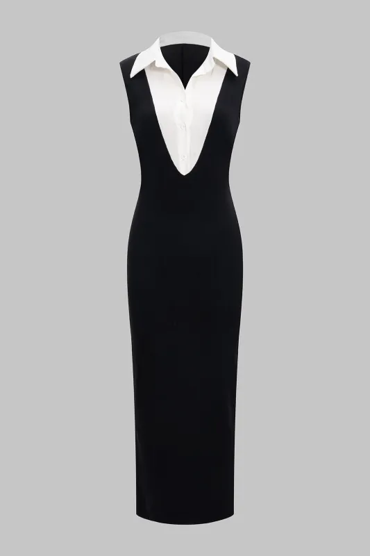 Contrast Sleeveless Slit Maxi Dress sold by Micas
