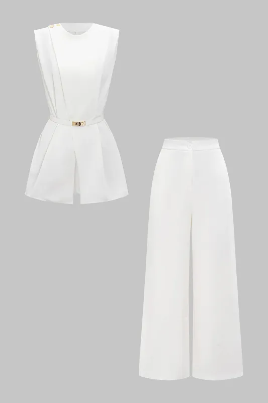 Sleeveless Top And High Waist Wide Leg Trousers Set sold by Micas