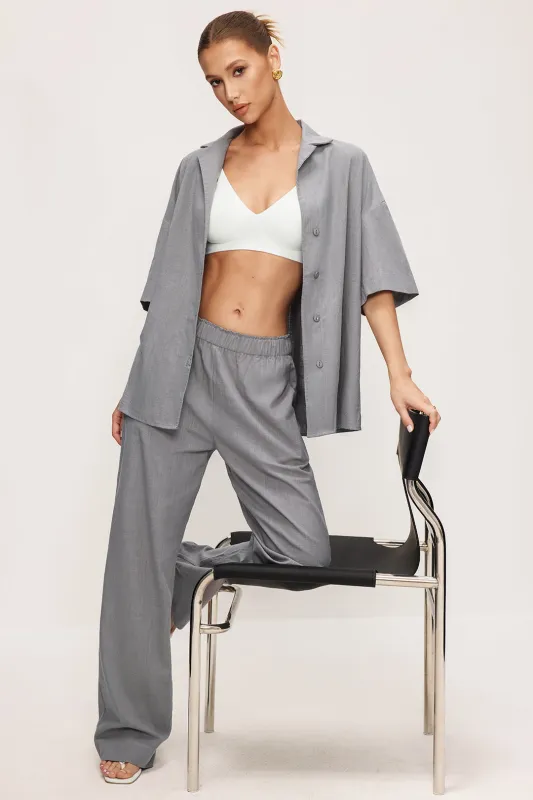 Tie Front Buttoned Shirt And High Waist Trousers Set sold by Micas