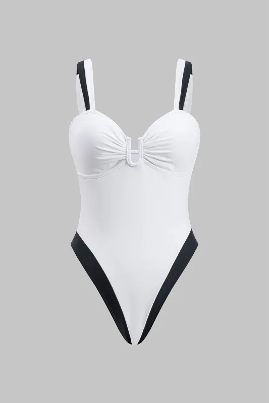 Contrast Ruched Slip One-Piece Swimsuit sold by Micas