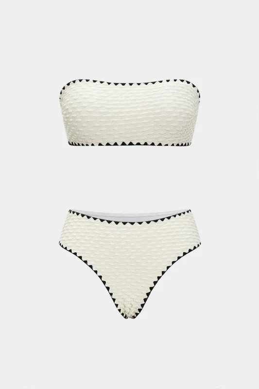 Strapless High Waist Contrast Whipstitching Bikini Set sold by Micas