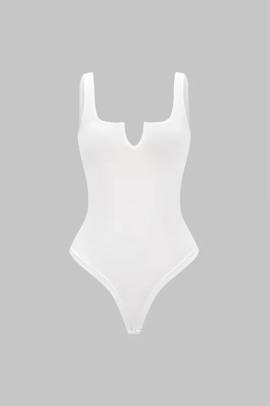 Basic Solid V-Neck Sleeveless Bodysuit sold by Micas