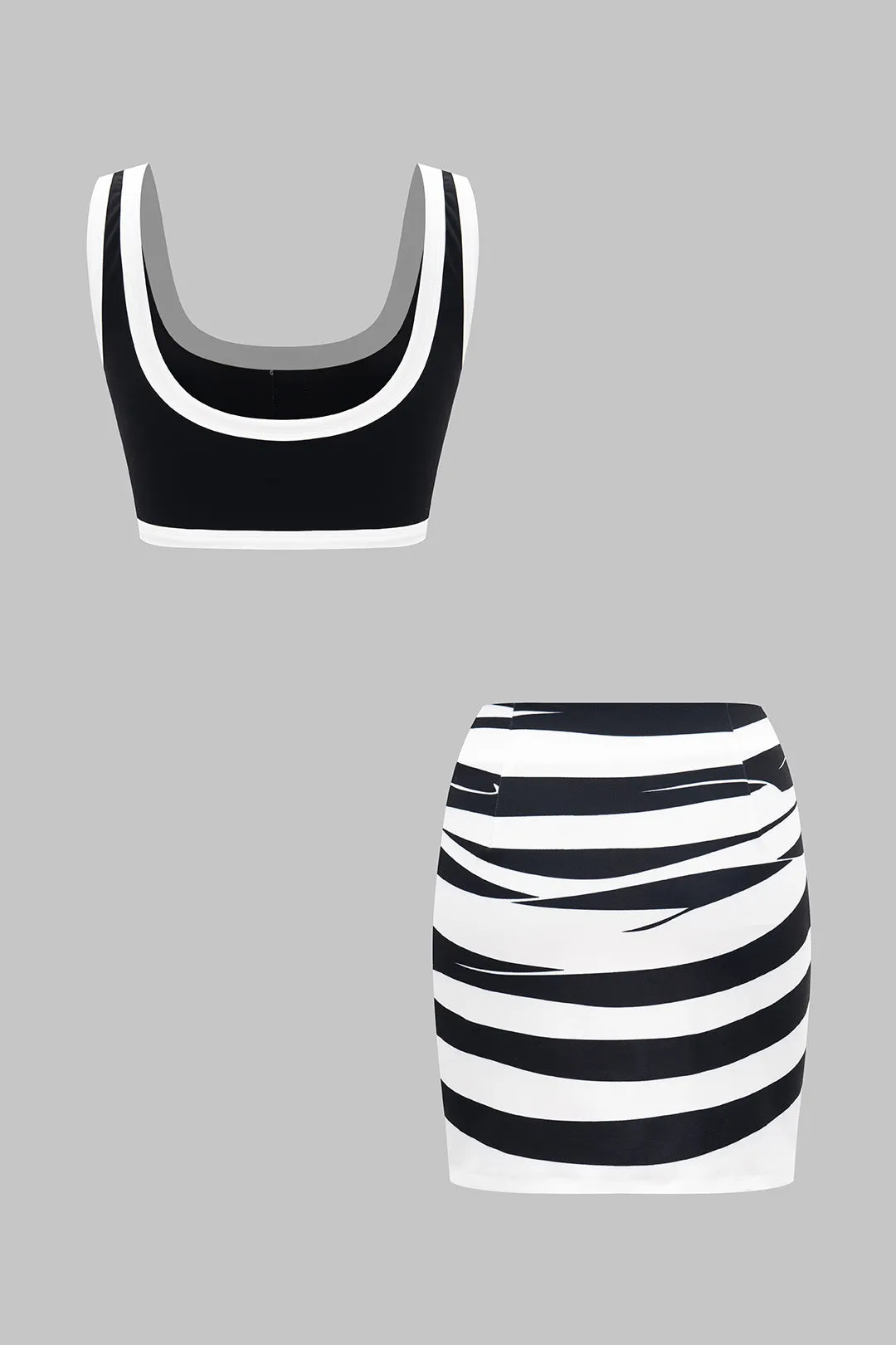 Contrast Print Retro Metallic Button Tank Top And Binding Skirt Set sold by Micas product image thumbnail 2