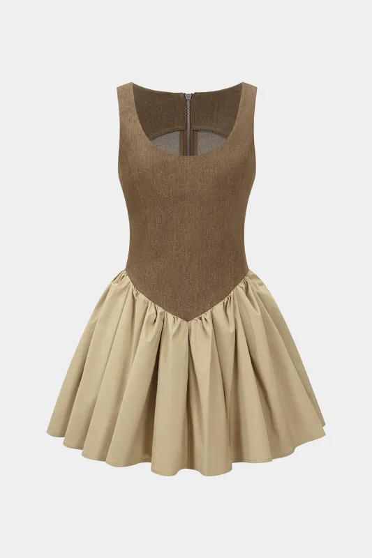 Ruched Patchwork Zipper Sleeveless Mini Dress sold by Micas