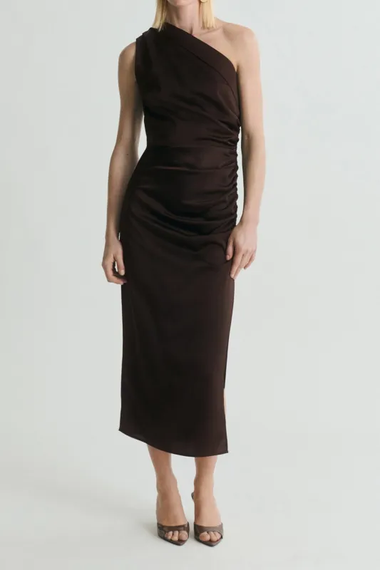 Asymmetrical Design Ruched One Shoulder Sleeveless Maxi Dress sold by Micas