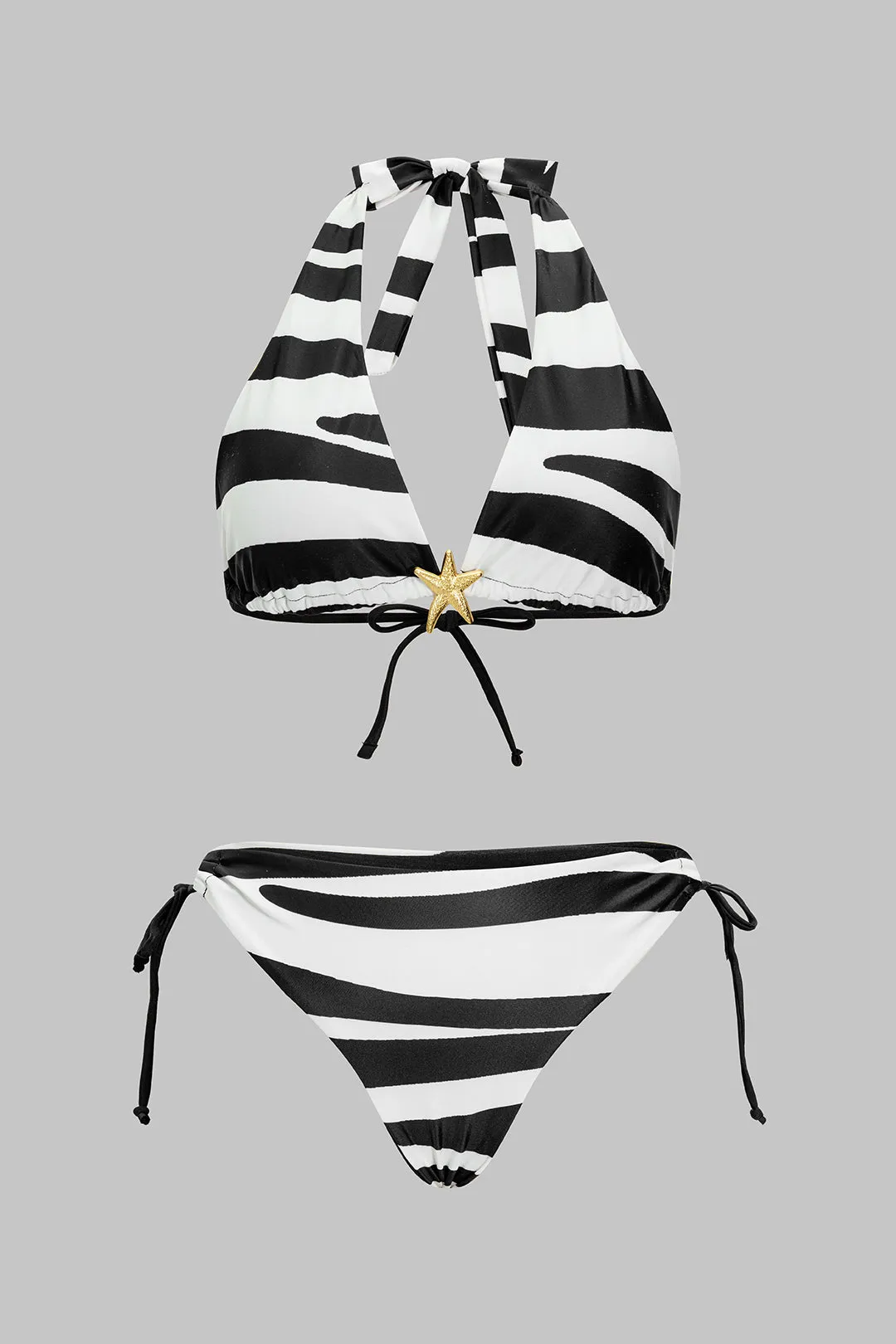 Stripes Print Metallic Decor Tie-Up Bikini Set sold by Micas