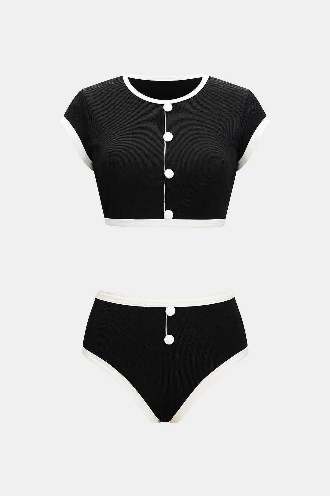 Metallic Button Contrast Bikini Set sold by Micas