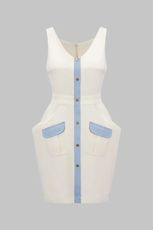 Metallic Buttons Pocket Zipper Tank Sleeveless Mini Dress sold by Micas