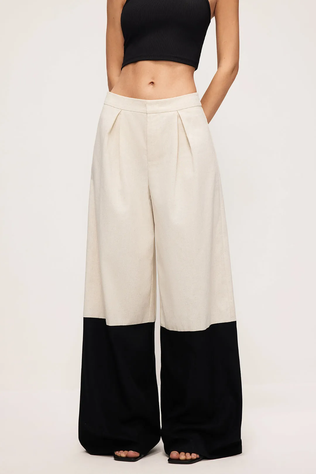 Linen High Waist Patchwork Wide Leg Trousers sold by Micas