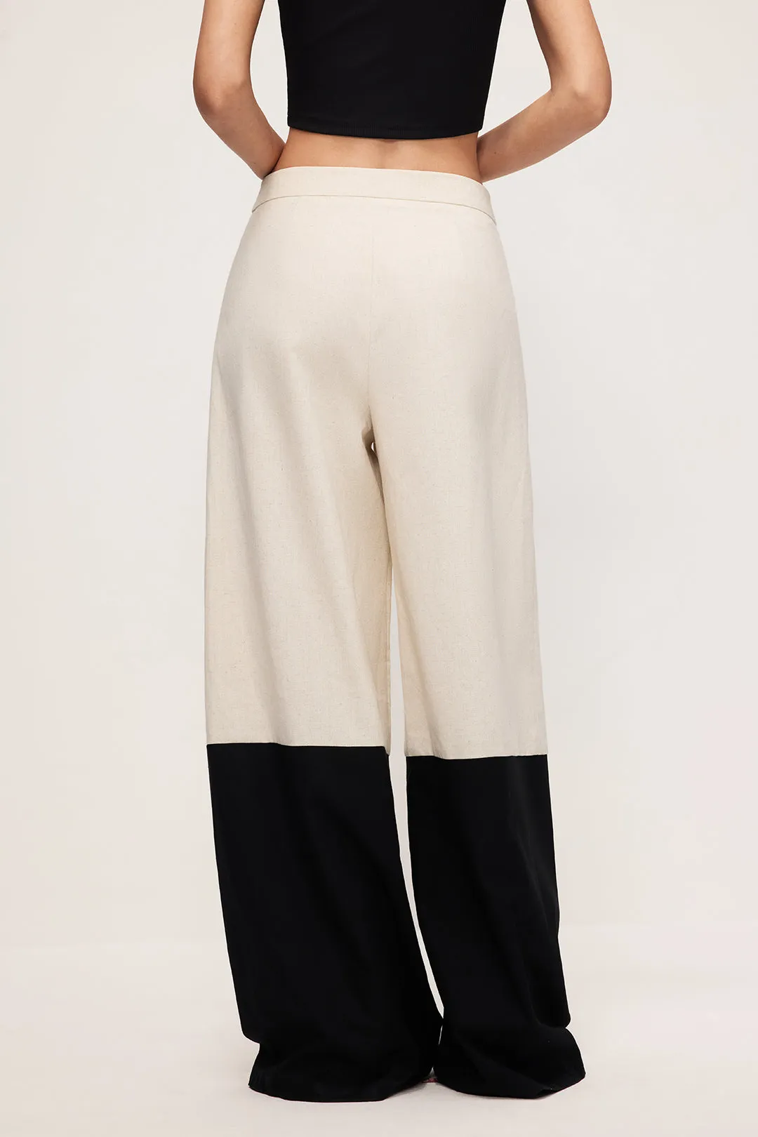 Linen High Waist Patchwork Wide Leg Trousers sold by Micas product image thumbnail 4