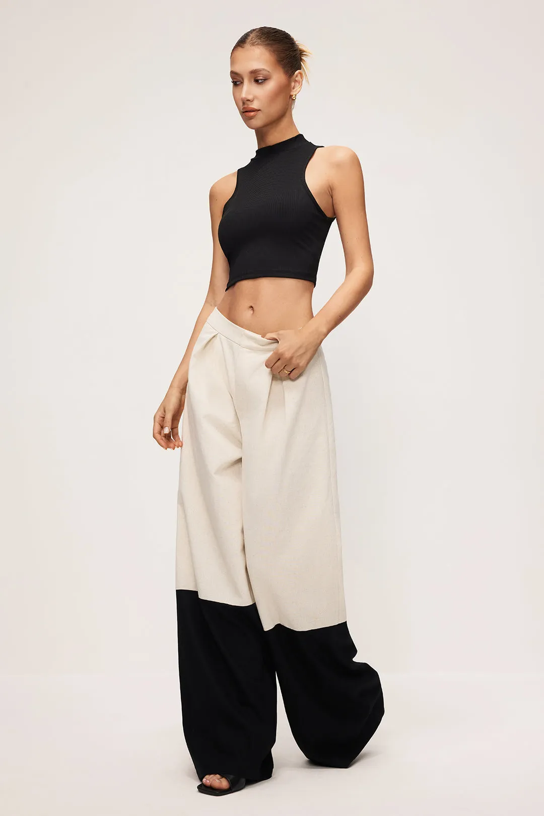 Linen High Waist Patchwork Wide Leg Trousers sold by Micas product image thumbnail 2