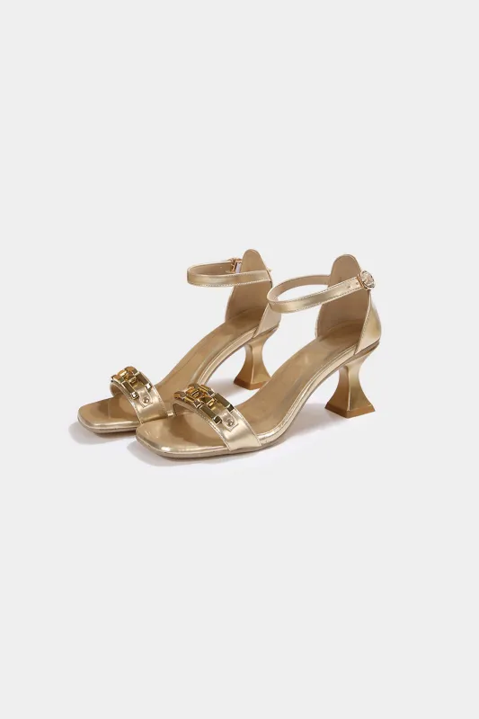 Chain Faux Leather Open Toe Heels sold by Micas