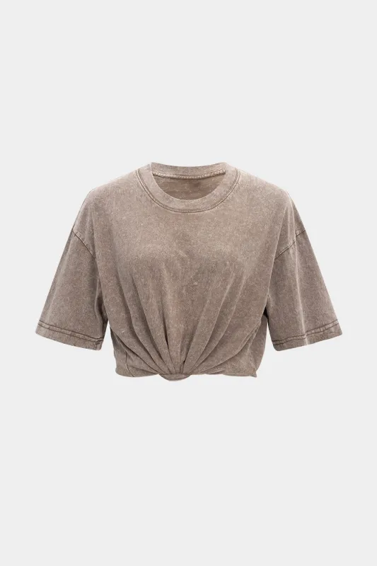 Round Neck Old Wash Water Short Sleeve T-Shirt sold by Micas