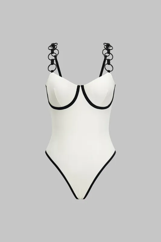 Contrast Piping One-Piece Swimsuit sold by Micas