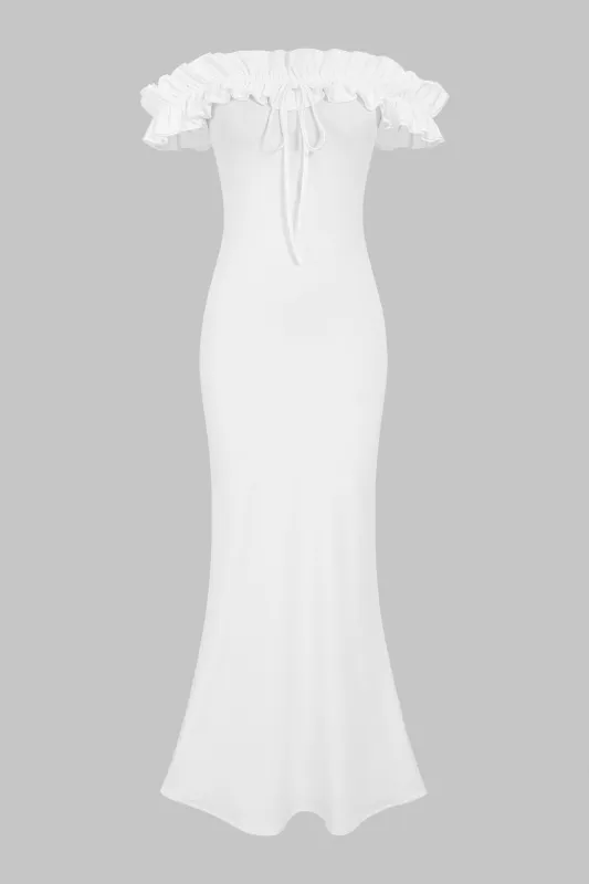 Tie-Front Off Shoulder Patchwork Scallop Edge Maxi Dress sold by Micas