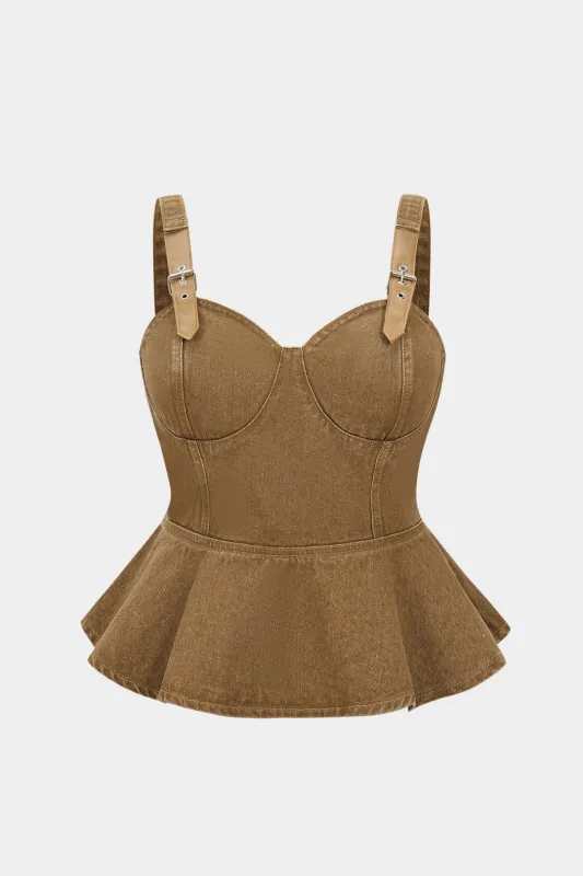 Plus Size Denim Zipper Patchwork Crop Top sold by Micas