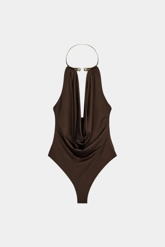 Metallic Halter Backless Sleeveless Bodysuit sold by Micas