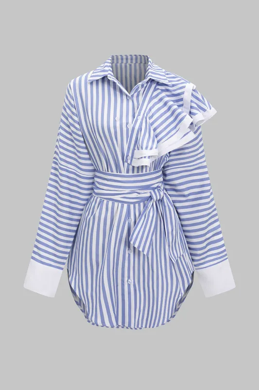 Stripes Print Ruffle Strappy Long Sleeve Mini Dress sold by Micas