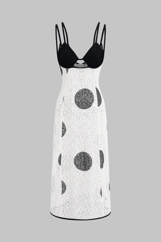Polka Dots Print Sleeveless Patchwork Slip Maxi Dress sold by Micas