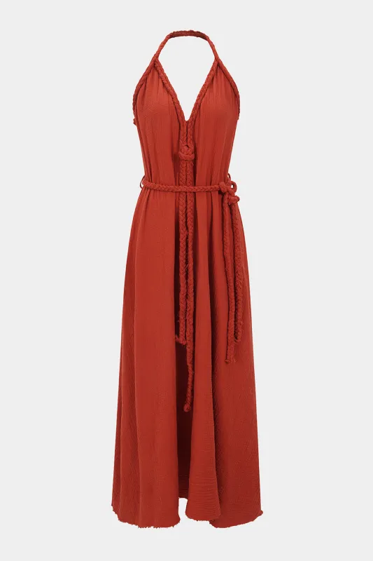 Halter V-Neck Tie-Up Backless Belted Sleeveless Maxi Dress sold by Micas
