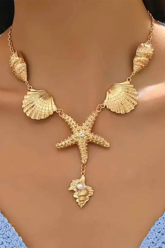 Alloy Bead Shell Starfish Necklace sold by Micas