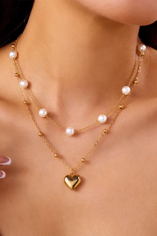 Double-Layer Heart Pearl Necklace sold by Micas