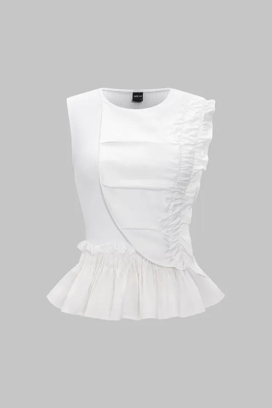 Ruched Patchwork Ruffle Smocked Tank Top sold by Micas