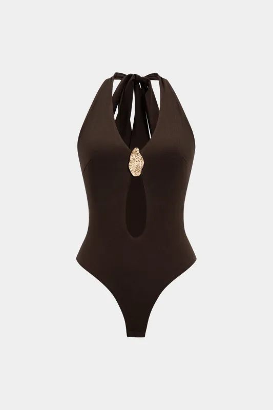 Cut Out Tie-Up Metallic Decor Sleeveless Bodysuit sold by Micas