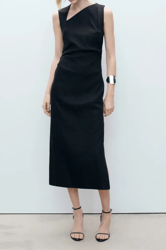 Linen Side Slit V-Neck Sleeveless Midi Dress sold by Micas