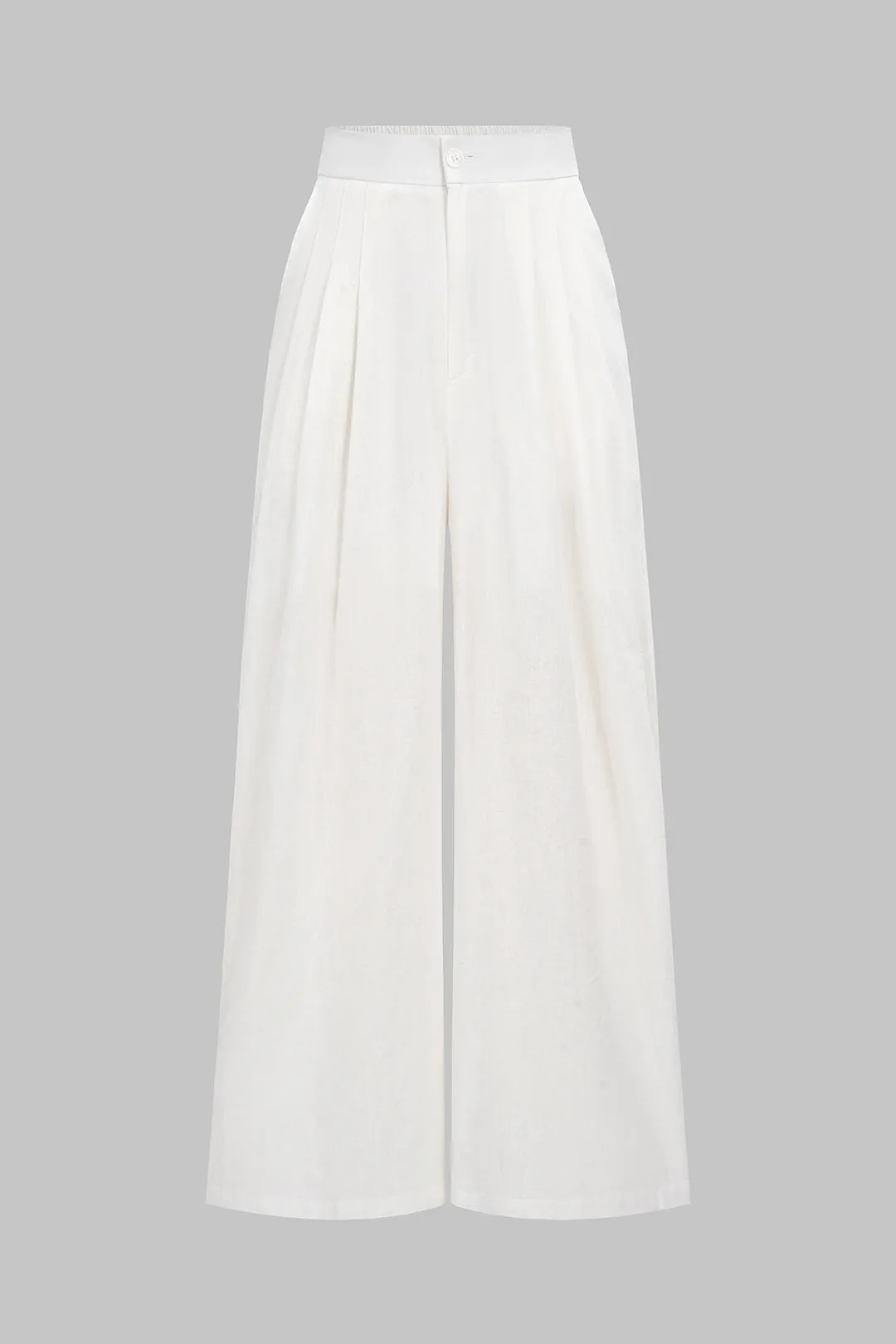 Linen Wide Leg Ruched High Waist Pocket Zipper Trousers sold by Micas