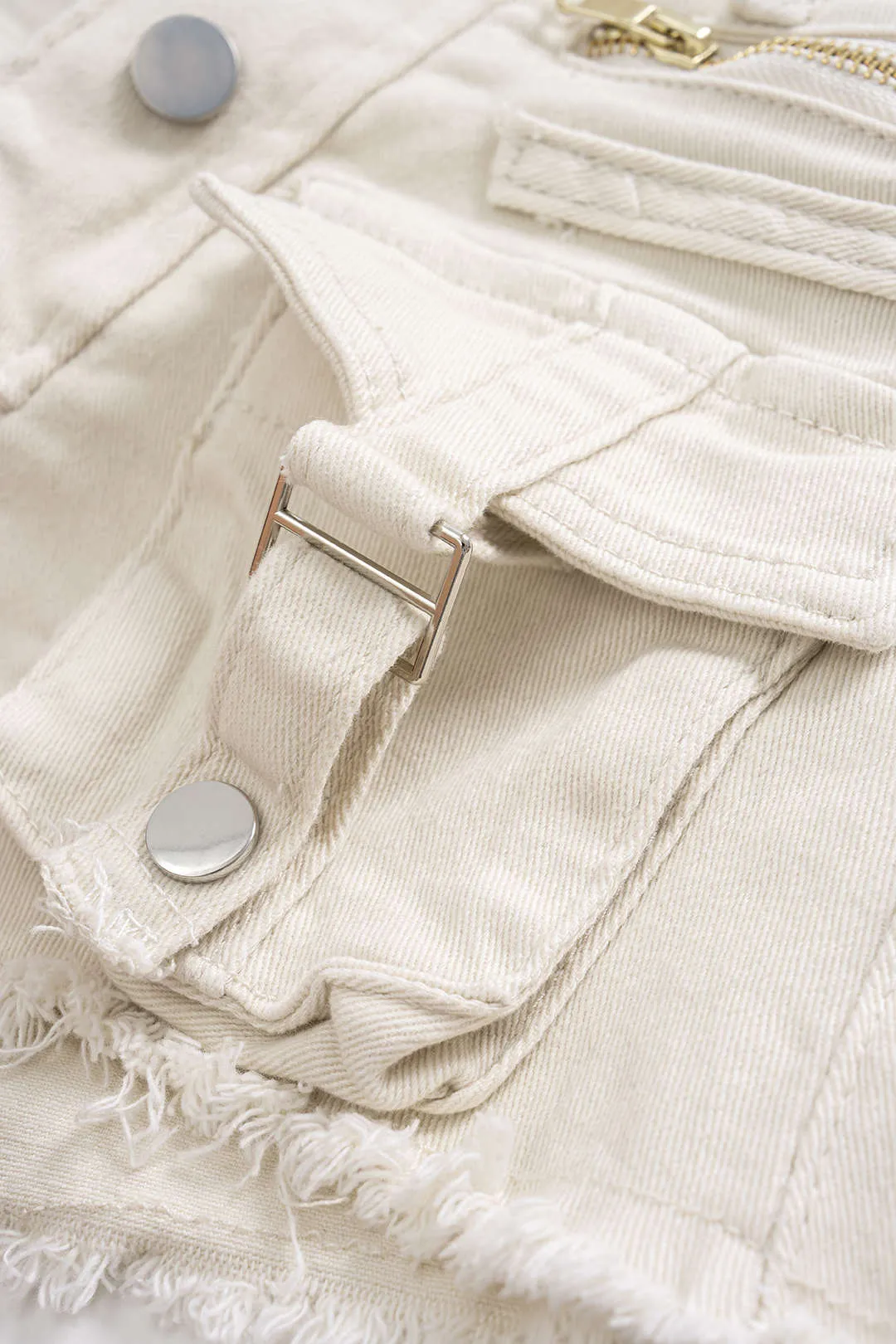 Denim Asymmetrical Zipper Pocket High Waist Shorts sold by Micas product image thumbnail 4