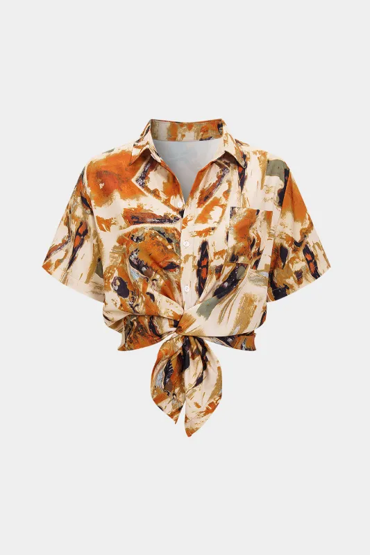 Retro Print Button Short-Sleeve Shirt sold by Micas