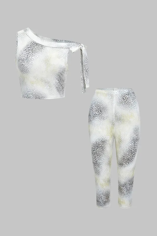 Leopard Contrast Print Tie-Up Shorts Set sold by Micas