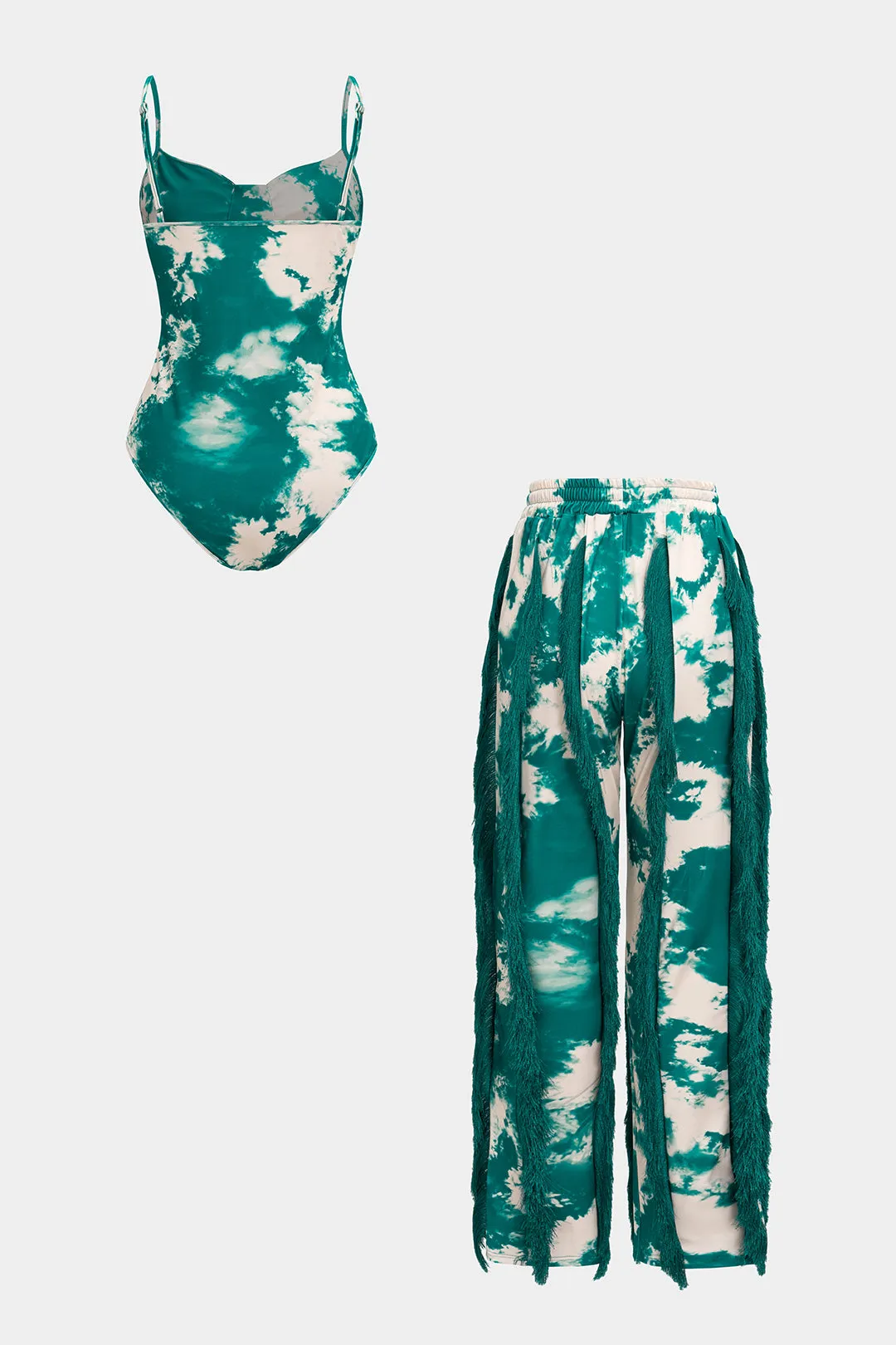 Tie Dye Print Bodysuit And Fringe Tie-Up Trousers Set sold by Micas product image thumbnail 2
