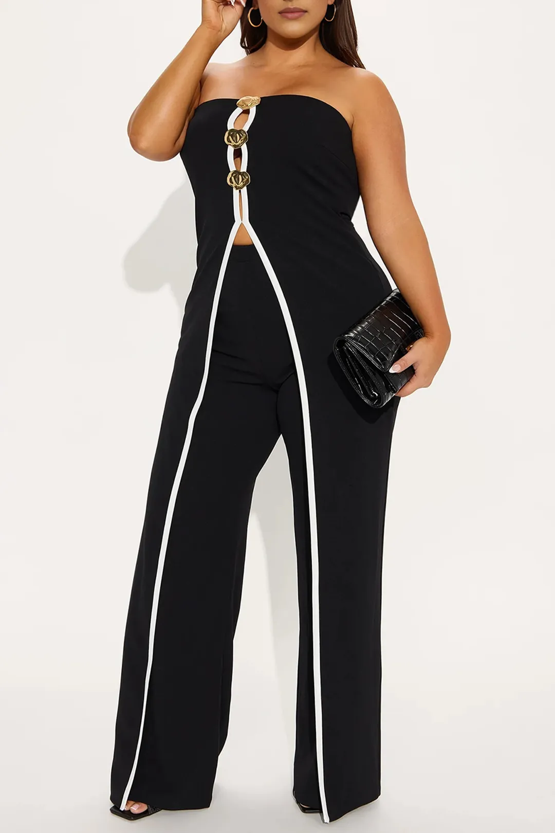 Hollow Out Metallic Button Sleeveless Jumpsuit sold by Micas