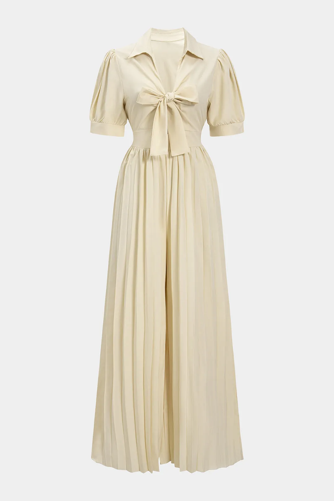 Knotted Pleated Tie-Front Short Sleeve Jumpsuit sold by Micas