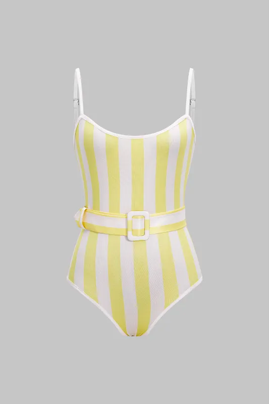 Stripes Print Belted Sleeveless Bodysuit sold by Micas
