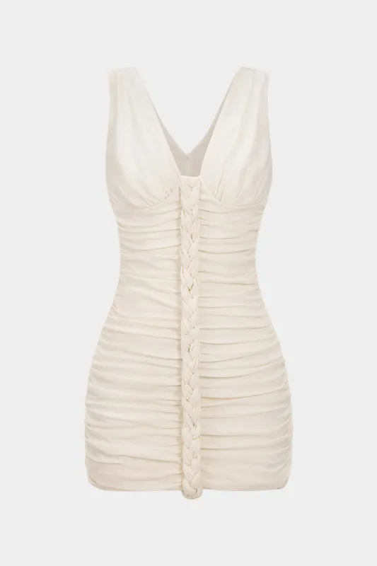 V-Neck Ruched Sleeveless Mini Dress sold by Micas