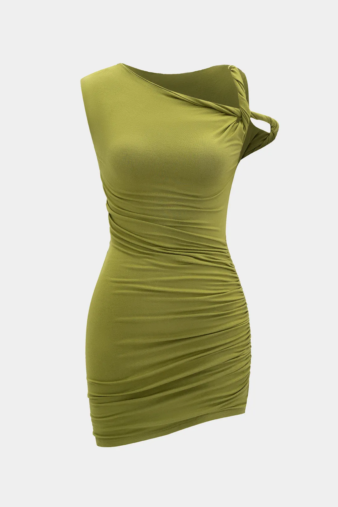 Asymmetrical Twist Knot Ruched Sleeveless Mini Dress sold by Micas