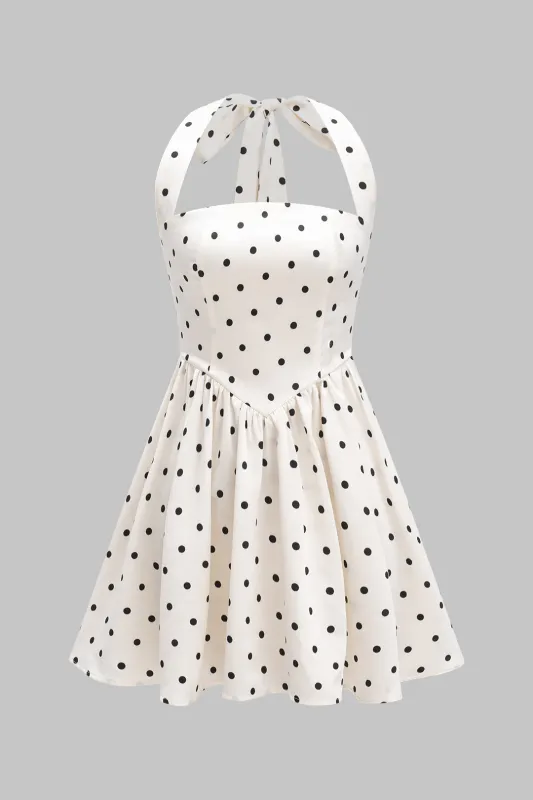 Polka Dots Print Tie Back Halter Neck Backless Sleeveless Mini Dress sold by Micas