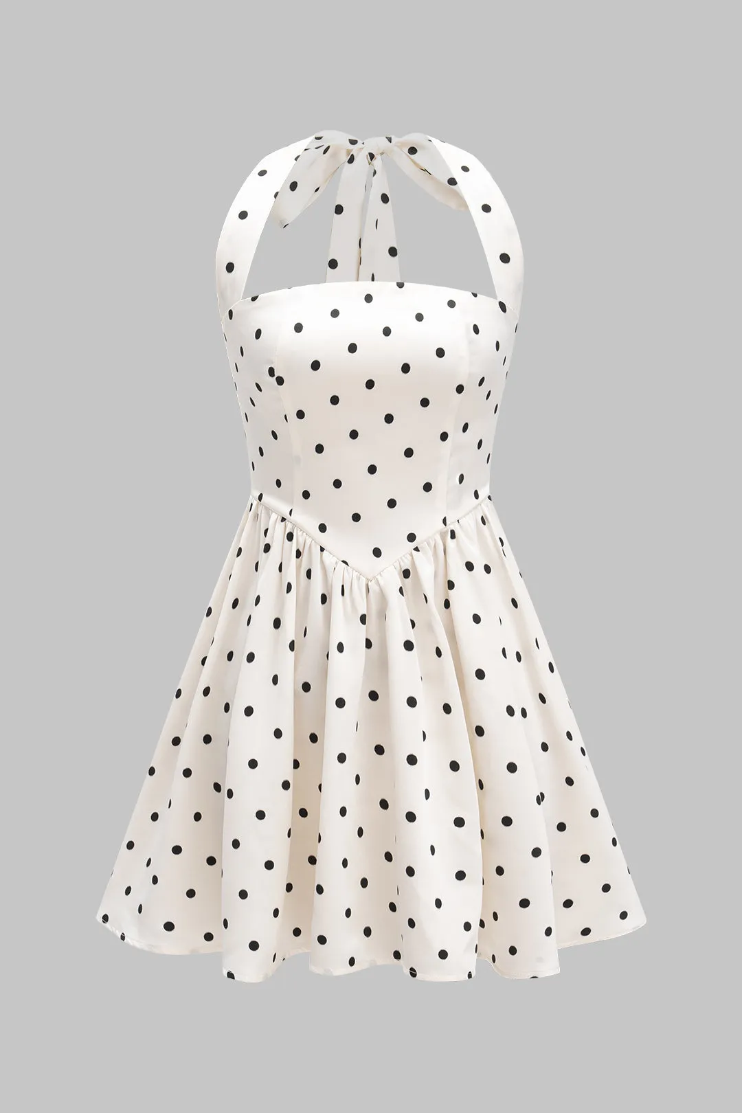 Polka Dots Print Tie Back Halter Neck Backless Sleeveless Mini Dress sold by Micas