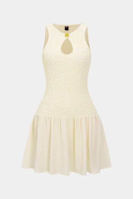 Chiffon Ruched Metallic Decor Patchwork Sleeveless Mini Dress sold by Micas