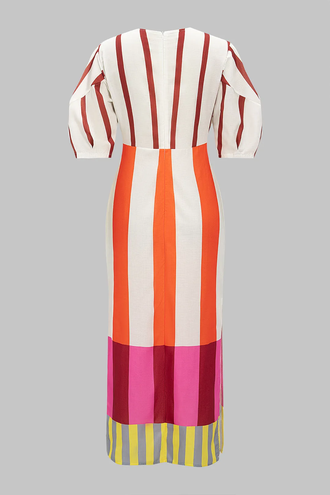 Stripes Print Linen Hollow Out Short Sleeve Midi Dress sold by Micas product image thumbnail 2