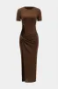 Cut Out Ruched Short Sleeve Maxi Dress sold by Micas