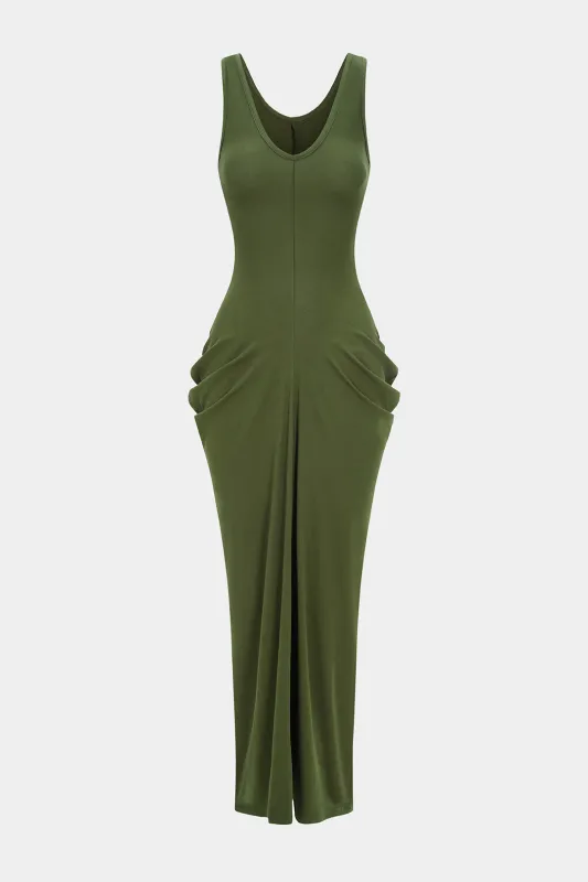 Solid Ruched Sleeveless Maxi Dress sold by Micas